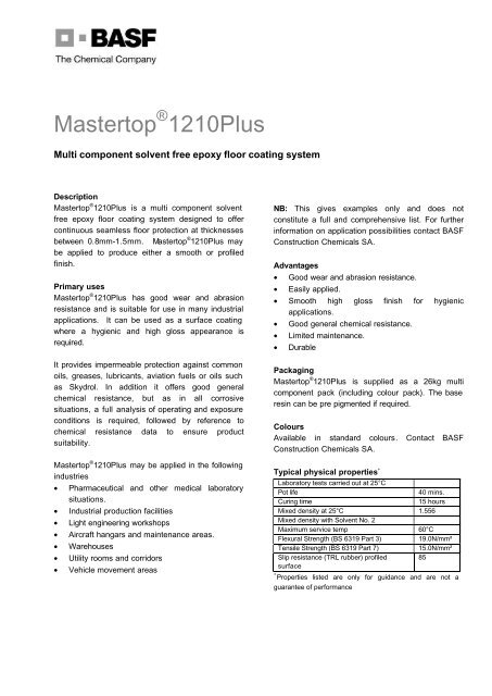 Mastertop 1210Plus Datasheet - AutoSpec