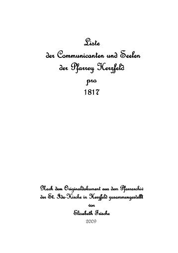 Liste der Communicanten und Seelen der Pfarrey Herzfeld pro 1817 ...