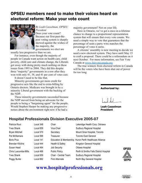 The Hospital Professionals Division Newsletter February ... - OPSEU