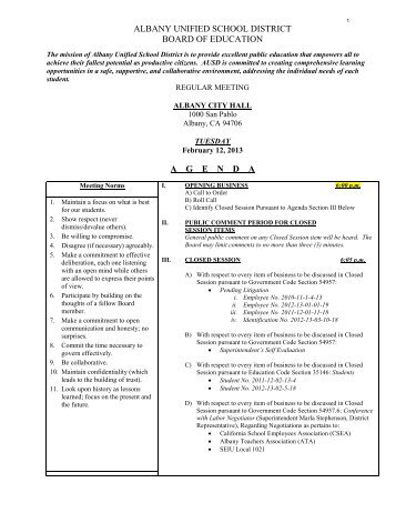 2-12-13 BOE Agenda.pdf - Albany Unified School District