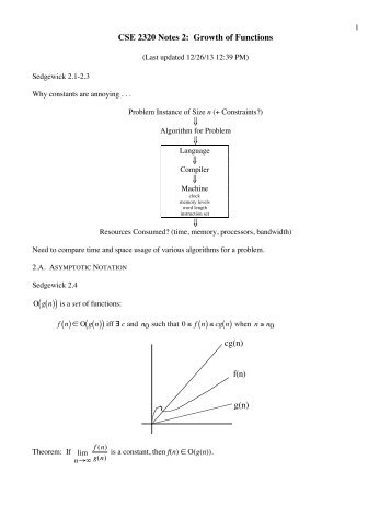 CSE 2320 Notes 2: Growth of Functions f(n) g(n) cg(n)