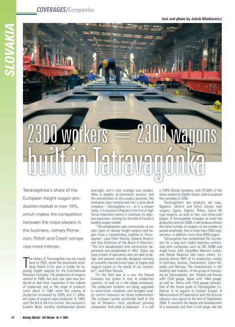 2300 workers = 2300 wagons - Tatravagónka Poprad