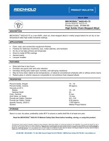 Beckosol 6422-K3-75 Product Bulletin - Reichhold