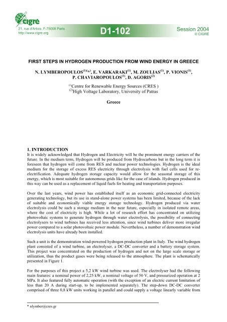 First steps in hydrogen production from wind energy in Greece
