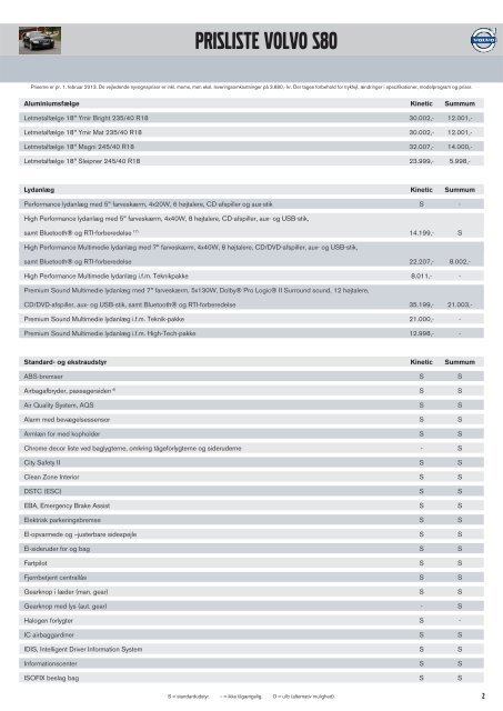 Prisliste Volvo S80 (pdf)