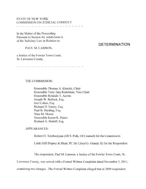 DETERMINATION New York State Commission on Judicial Conduct