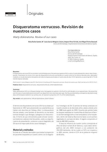 Disqueratoma verrucoso. RevisiÃ³n de nuestros ... - edigraphic.com