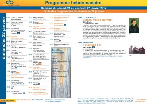 Programme hebdomadaire de la chaîne KTO