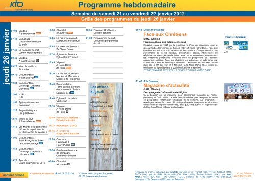 Programme hebdomadaire de la chaîne KTO