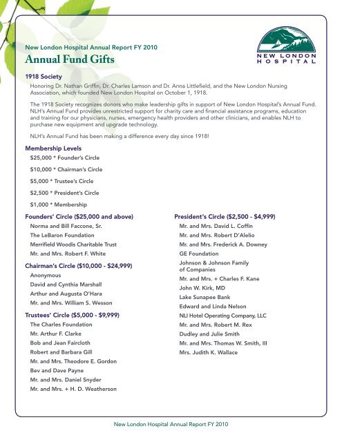 Annual Fund Gifts - New London Hospital