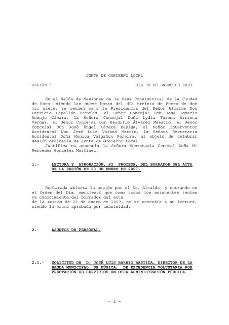 JUNTA DE GOBIERNO LOCAL SESIÃN 5 DÃA 30 DE ENERO ... - Haro