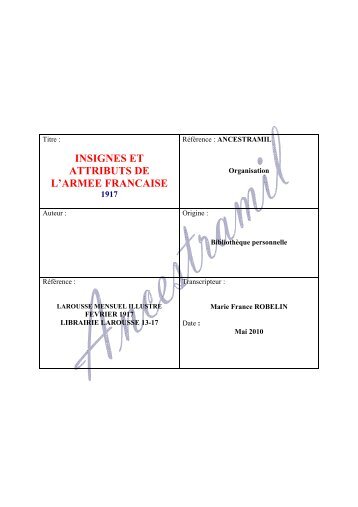 INSIGNES ET ATTRIBUTS DE L'ARMEE FRANCAISE - Ancestramil