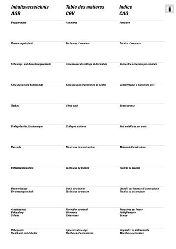 Table des matieres Indice AGB CGV CAG - Debrunner Acifer