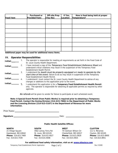 Temporary Food Establishment Application for ... - St. Louis County