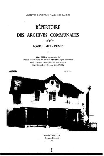 Répertoire des archives communales antérieures à 1940 déposées
