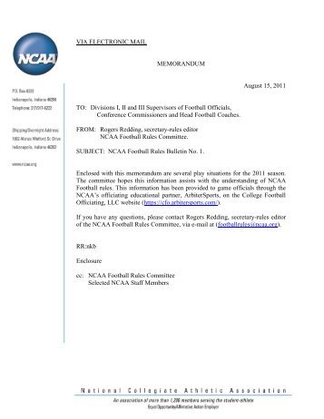 VIA ELECTRONIC MAIL MEMORANDUM August 15, 2011 TO - NCAA