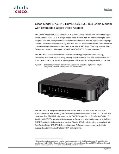 Cisco Model EPC3212 EuroDOCSIS 3.0 8x4 Cable Modem with ...