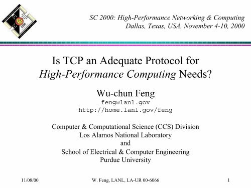 Is TCP an adequate protocol for high-performance - Los Alamos ...