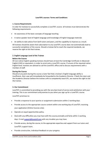 LoveTEFL courses: Terms and Conditions 1. Course Requirements ...