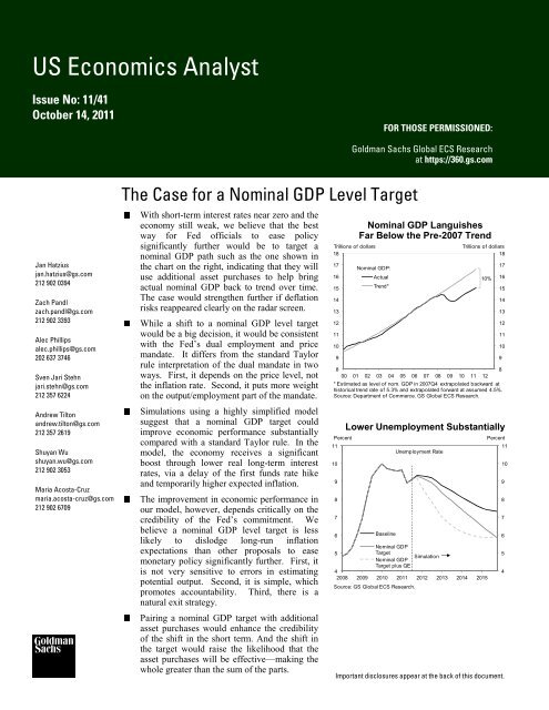 Goldman-Sachs Economic Forecasting Plan