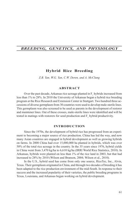 BREEDING, GENETICS, AND PHYSIOLOGY Hybrid Rice Breeding