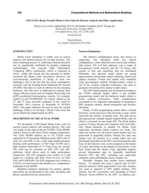 GPU/CUDA-Ready Parallel Monte Carlo Codes for Reactor Analysis ...