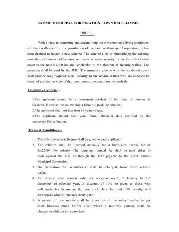 Rehari License Rules - Jammu Municipal Corporation