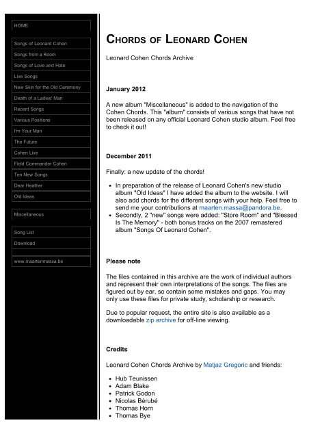 Chords of Leonard Cohen - Maarten Massa