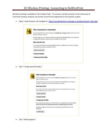 UC Wireless Printing: Connecting to NoWirePrint - University of ...