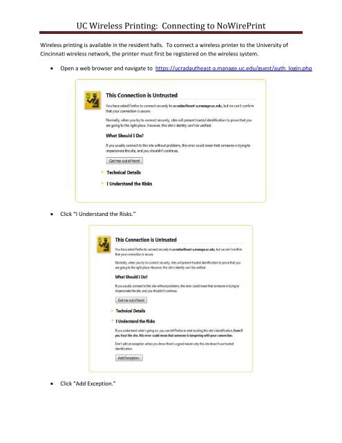 UC Wireless Printing: Connecting to NoWirePrint - University of ...