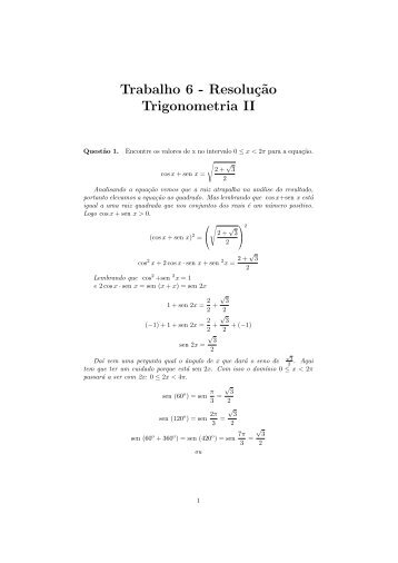 Trabalho 6 - ResoluÃ§Ëao Trigonometria II