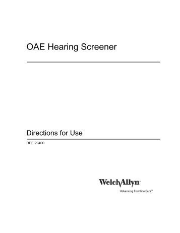 OAE Hearing Screener User's Manual - Welch Allyn