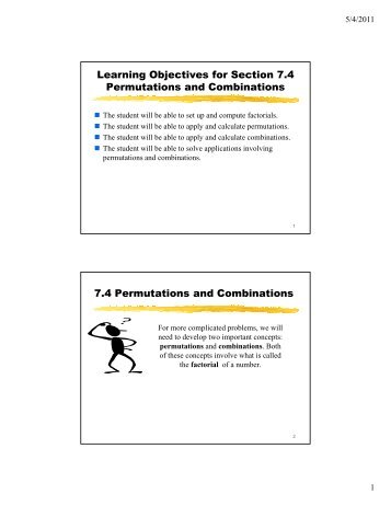 Learning Objectives for Section 7.4 Permutations and Combinations ...