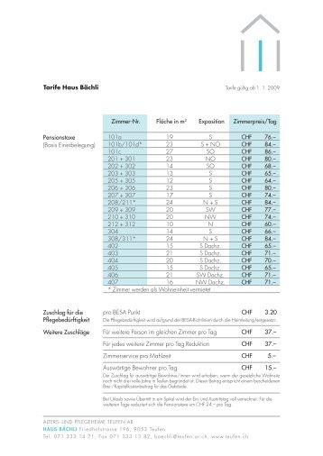 Tarife Haus BÃ¤chli Pensionstaxe (Basis Einerbelegung ... - Teufen