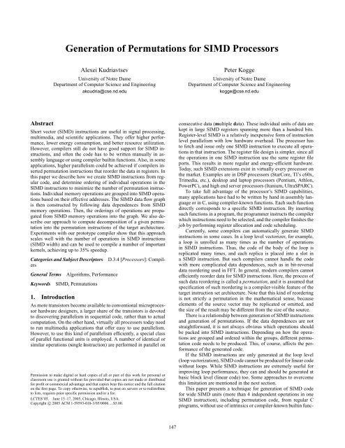 Generation of permutations for {SIMD} processors - Embedded ...