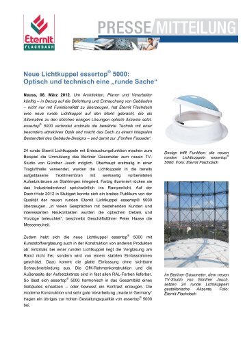 Neue Lichtkuppel essertopÃ‚Â® 5000 - Eternit Flachdach GmbH