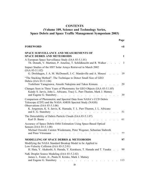 CONTENTS (Volume 109, Science and Technology Series ... - Univelt