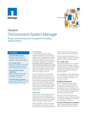 NetApp Datasheet - OnCommand System Manager - Zift Solutions