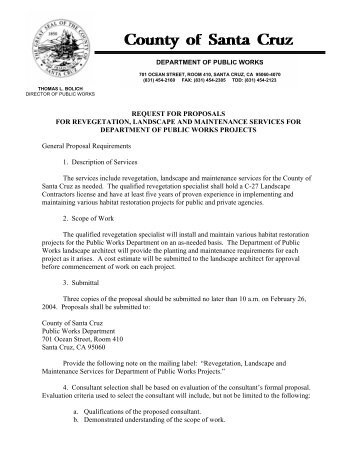 REQUEST FOR PROPOSALS FOR REVEGETATION, LANDSCAPE ...