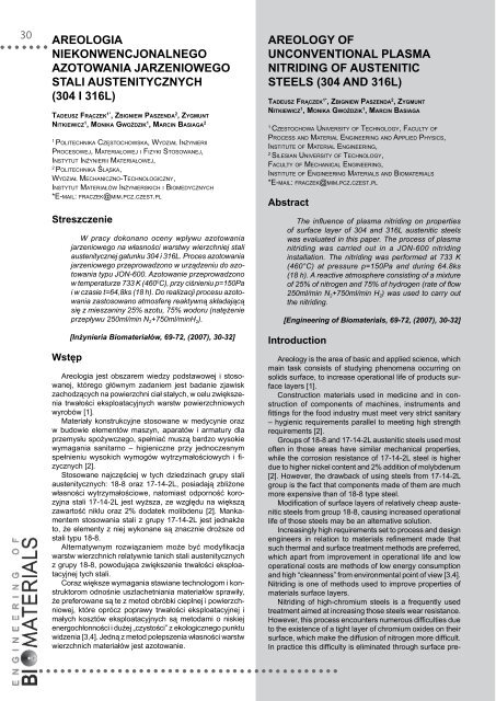 69-72 - Polskie Stowarzyszenie BiomateriaÅÃ³w