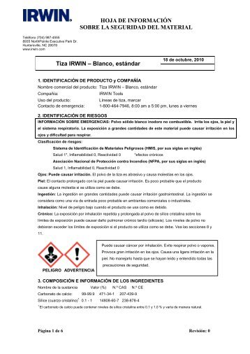 MATERIAL SAFETY DATA SHEET - Irwin Tools