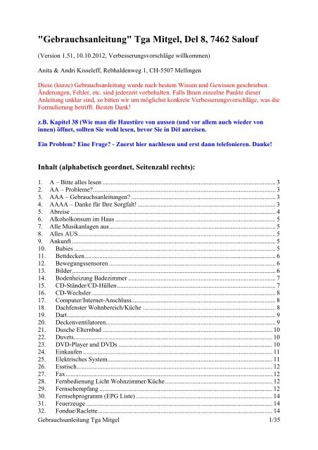 "Gebrauchsanleitung" Tga Mitgel, Del 8, 7462 Salouf