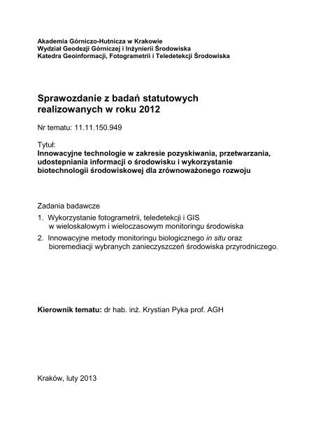 Sprawozdanie z badaÅ statutowych realizowanych w roku 2012 - AGH