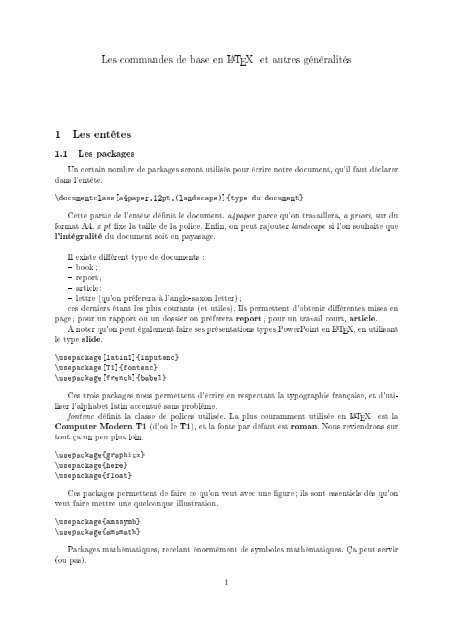 Commandes De Base En Latex Et Autres Ga C Na C Ralita C S