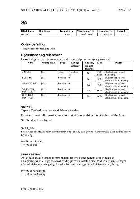 Specifikation for Fælles Objekt Typer (FOT) version 3.0 - FOTdanmark