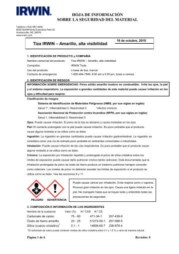 MATERIAL SAFETY DATA SHEET - Irwin Tools