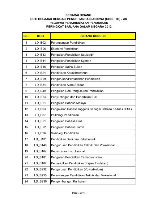 BIL. KOD BIDANG KURSUS 1 LD_B02 Perancangan Pendidikan 2 ...