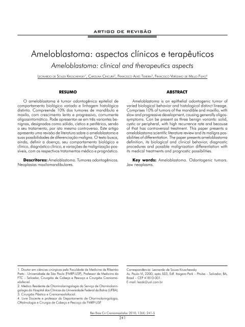 Ameloblastoma: aspectos clÃ­nicos e terapÃªuticos - ABCCMF