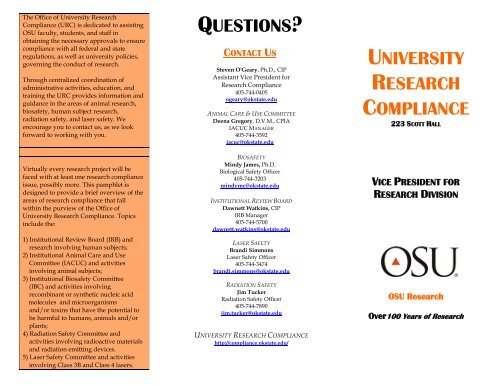 Research Compliance Informational Pamphlet - University Research ...