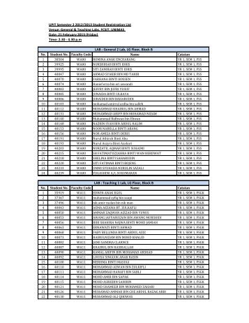 UPIT Semester 2 2012/2013 Student Registration List Venue ...